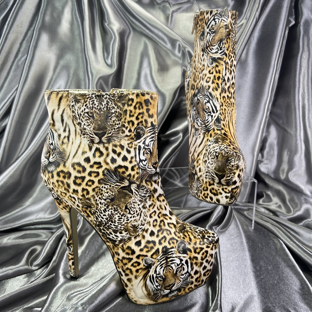 Bumper Boutique Tiger Print Ankle Platform Heel Booties Women's Size 9 Club Rave
